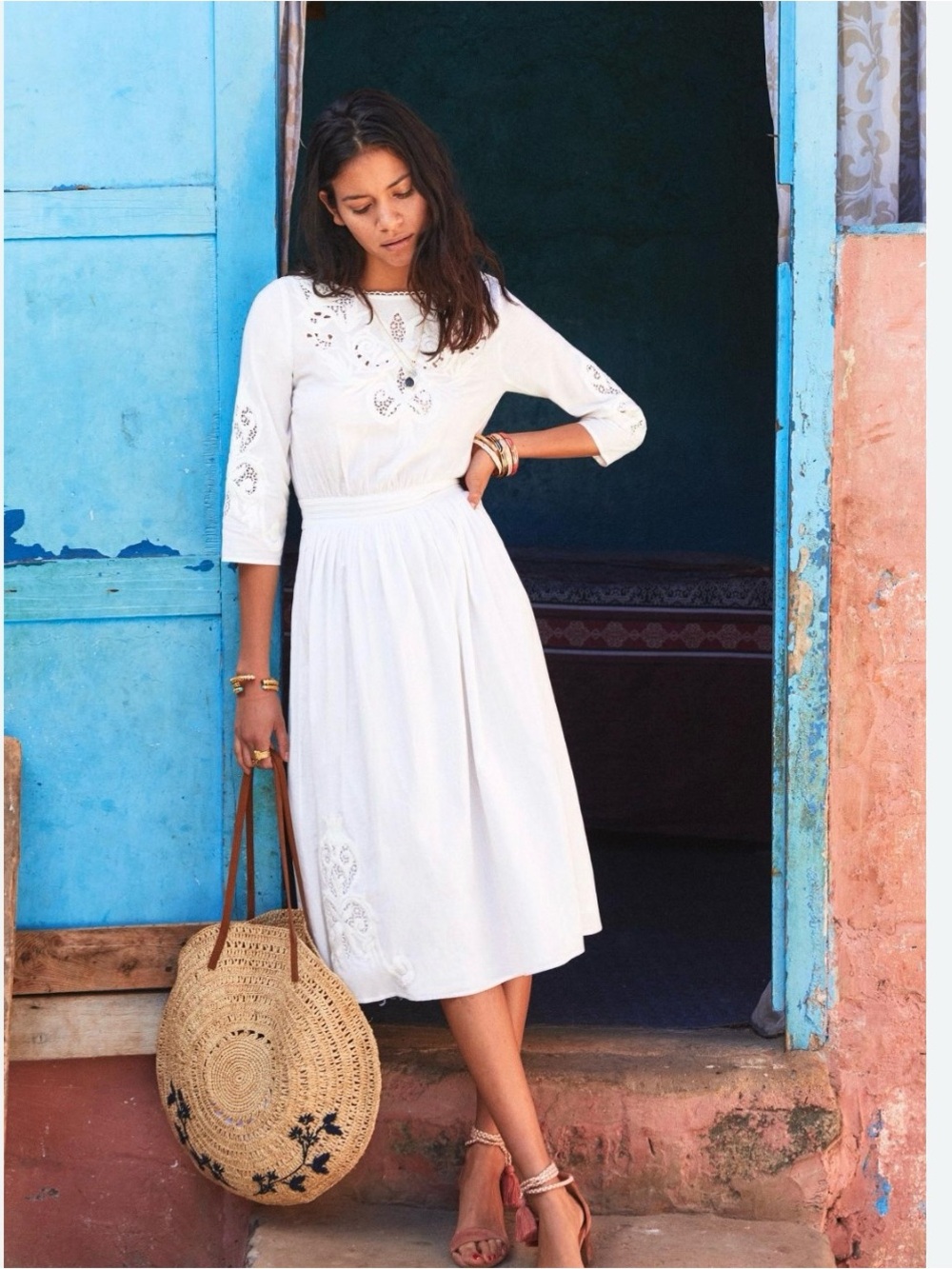 Sézane rare White Embroidered Midi Dress